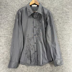 New Pop Icon Shirt Men XL Gray Paisley Button Up Collared Long Sleeve Cotton